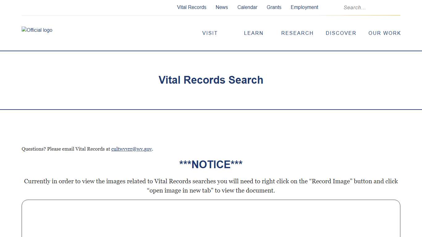Vital Records Search - West Virginia Culture Center : West Virginia Culture Center